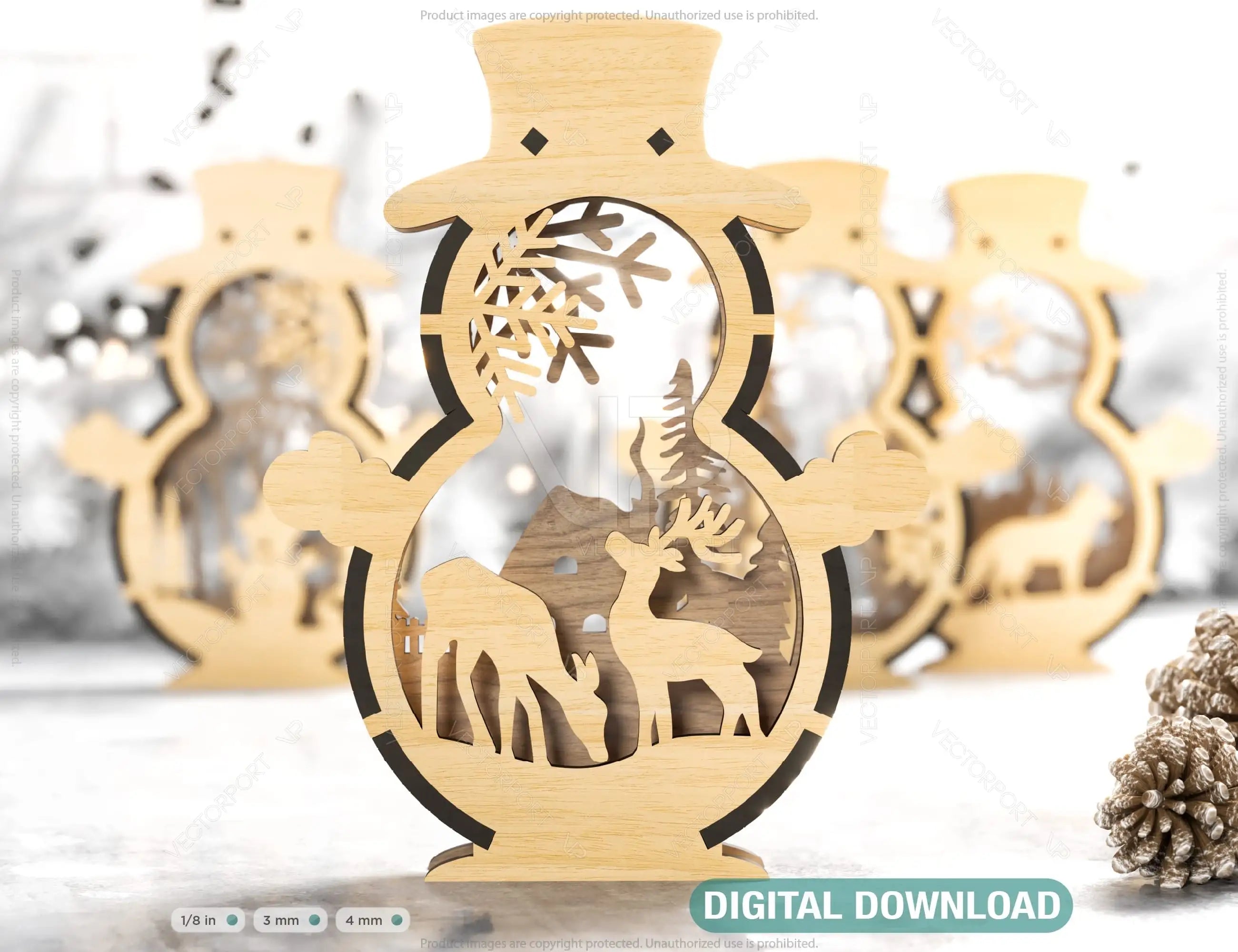 Snowman Shaped Ornaments Tree Decorations Craft Standing Snowman Year tree Snowy Scene Deer New Year Laser cut Digital Download |#U335| VectorPort