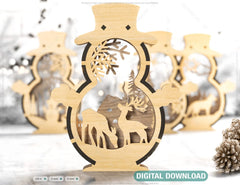 Snowman Shaped Ornaments Tree Decorations Craft Standing Snowman Year tree Snowy Scene Deer New Year Laser cut Digital Download |#U335|