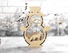 Snowman Shaped Ornaments Tree Decorations Craft Standing Snowman Year tree Snowy Scene Deer New Year Laser cut Digital Download |#U335|