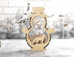 Snowman Shaped Ornaments Tree Decorations Craft Standing Snowman Year tree Snowy Scene Deer New Year Laser cut Digital Download |#U335| VectorPort