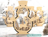 Snowman Shaped Ornaments Tree Decorations Craft Standing Snowman Year tree Snowy Scene Deer New Year Laser cut Digital Download |#U336|