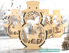 Snowman Shaped Ornaments Tree Decorations Craft Standing Snowman Year tree Snowy Scene Deer New Year Laser cut Digital Download |#U336|
