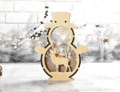 Snowman Shaped Ornaments Tree Decorations Craft Standing Snowman Year tree Snowy Scene Deer New Year Laser cut Digital Download |#U336|