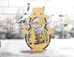 Snowman Shaped Ornaments Tree Decorations Craft Standing Snowman Year tree Snowy Scene Deer New Year Laser cut Digital Download |#U336|
