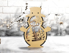 Snowman Shaped Ornaments Tree Decorations Craft Standing Snowman Year tree Snowy Scene Deer New Year Laser cut Digital Download |#U336| VectorPort