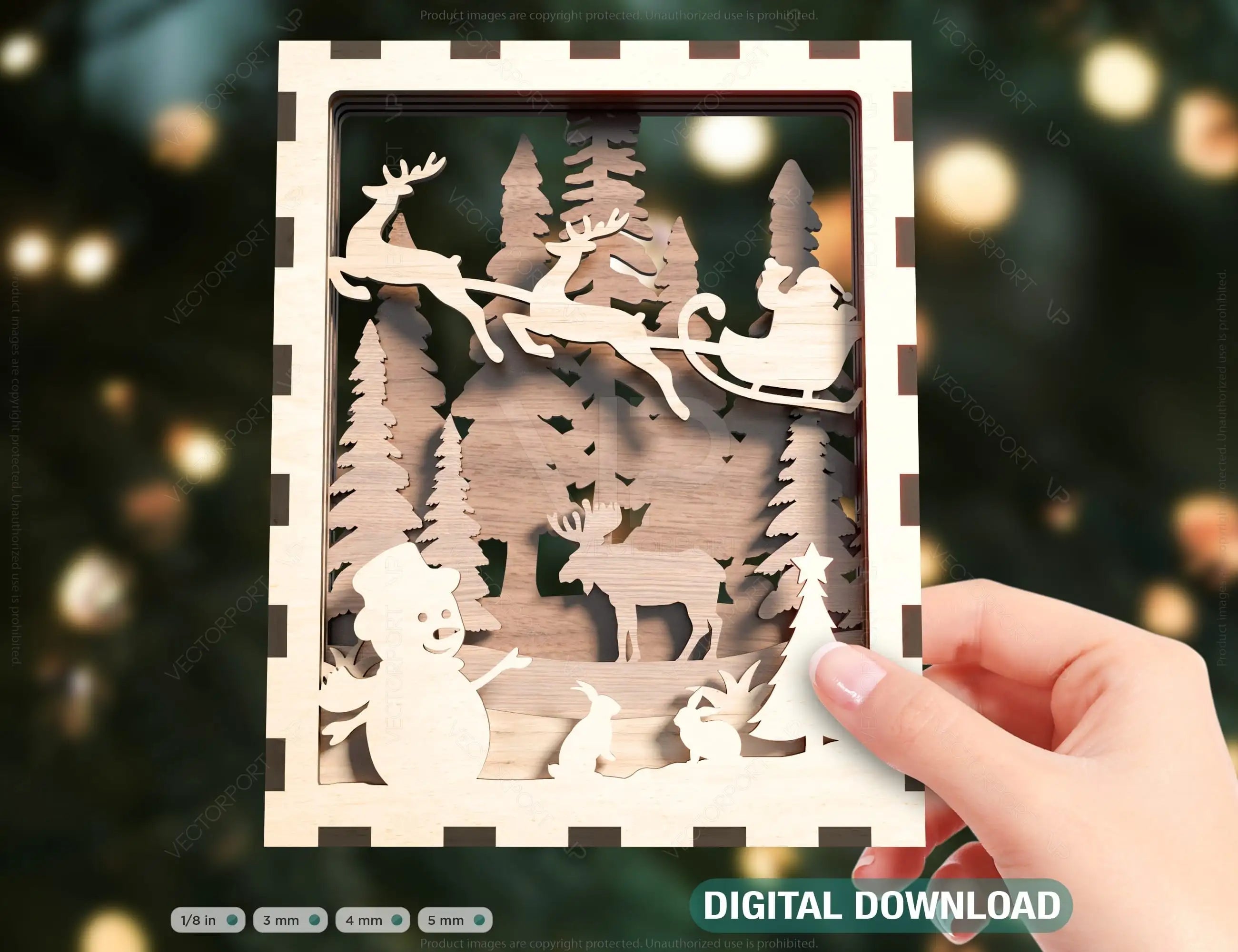 Christmas Multilayer Christmas Gift Ornament Snowman Deer Forest Scene Decorative Wooden Layered New Year laser cut Digital Download |#U342| VectorPort
