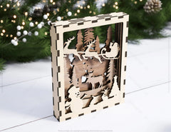 Christmas Multilayer Christmas Gift Ornament Snowman Deer Forest Scene Decorative Wooden Layered New Year laser cut Digital Download |#U342|