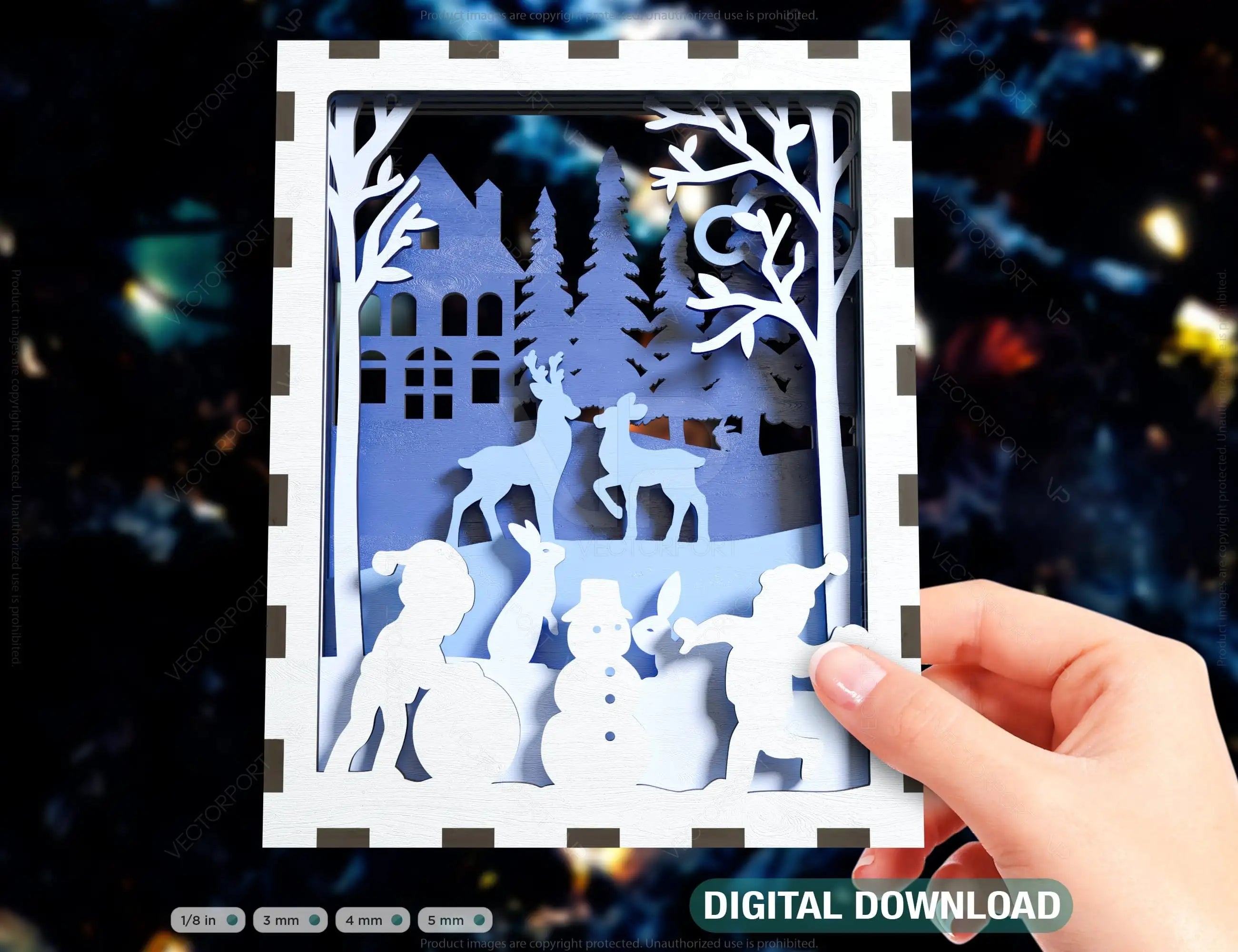 Christmas Multilayer Christmas Gift Ornament Snowman Deer Forest Scene Decorative Wooden Layered New Year laser cut Digital Download |#U343| VectorPort