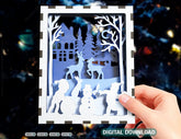 Christmas Multilayer Christmas Gift Ornament Snowman Deer Forest Scene Decorative Wooden Layered New Year laser cut Digital Download |#U343| VectorPort