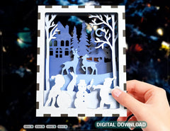 Christmas Multilayer Christmas Gift Ornament Snowman Deer Forest Scene Decorative Wooden Layered New Year laser cut Digital Download |#U343| VectorPort