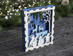 Christmas Multilayer Christmas Gift Ornament Snowman Deer Forest Scene Decorative Wooden Layered New Year laser cut Digital Download |#U343| VectorPort