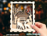 Christmas Multilayer Christmas Gift Ornament Snowman Deer Forest Scene Decorative Wooden Layered Digital Download |#U344| VectorPort