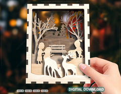 Christmas Multilayer Christmas Gift Ornament Snowman Deer Forest Scene Decorative Wooden Layered Digital Download |#U344| VectorPort