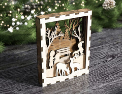 Christmas Multilayer Christmas Gift Ornament Snowman Deer Forest Scene Decorative Wooden Layered Digital Download |#U344|
