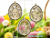 3D Easter Laser Cut Hanging Ornaments Egg Rabbits SVG layered Decor, Floral Bunny multilayer Digital Download |#U346| VectorPort