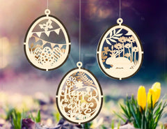 3D Easter Laser Cut Hanging Ornaments Egg Rabbits SVG layered Decor, Floral Bunny multilayer Digital Download |#U347|