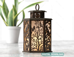 Cardinal Bird Candle Holder with Tree Tealight Lamp Night Light Forest Scene Lantern Digital Download |#U349| VectorPort
