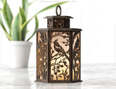 Cardinal Bird Candle Holder with Tree Tealight Lamp Night Light Forest Scene Lantern Digital Download |#U349| VectorPort