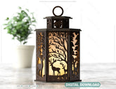 Forest Scene Candle Holder with Deer Tree Silhouette Tealight Lamp Night Light Lantern Digital Download |#U351| VectorPort