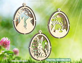 3D Easter Laser Cut Hanging Ornaments Egg Rabbits SVG layered Decor, Floral Bunny multilayer Digital Download |#U355| VectorPort