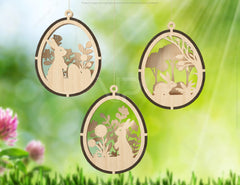3D Easter Laser Cut Hanging Ornaments Egg Rabbits SVG layered Decor, Floral Bunny multilayer Digital Download |#U357|