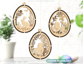 Easter Egg Hanging Ornaments Laser Cut Egg Rabbits SVG layered Decor, Floral Bunny multilayer Digital Download |#U359| VectorPort