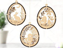 Easter Egg Hanging Ornaments Laser Cut Egg Rabbits SVG layered Decor, Floral Bunny multilayer Digital Download |#U359| VectorPort