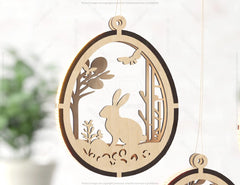 Easter Egg Hanging Ornaments Laser Cut Egg Rabbits SVG layered Decor, Floral Bunny multilayer Digital Download |#U359|