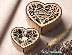 Heart shape Laser cut wooden gift box for Valentine’s Day, Jewelry case, Romantic Wedding box Digital Download |#U364| VectorPort