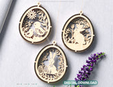 Easter Egg Hanging Ornaments Laser Cut Egg Rabbits SVG layered Decor, Floral Bunny multilayer Digital Download |#U365|