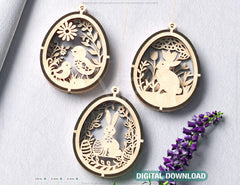 Easter Egg Hanging Ornaments Laser Cut Egg Rabbits SVG layered Decor, Floral Bunny multilayer Digital Download |#U365| VectorPort