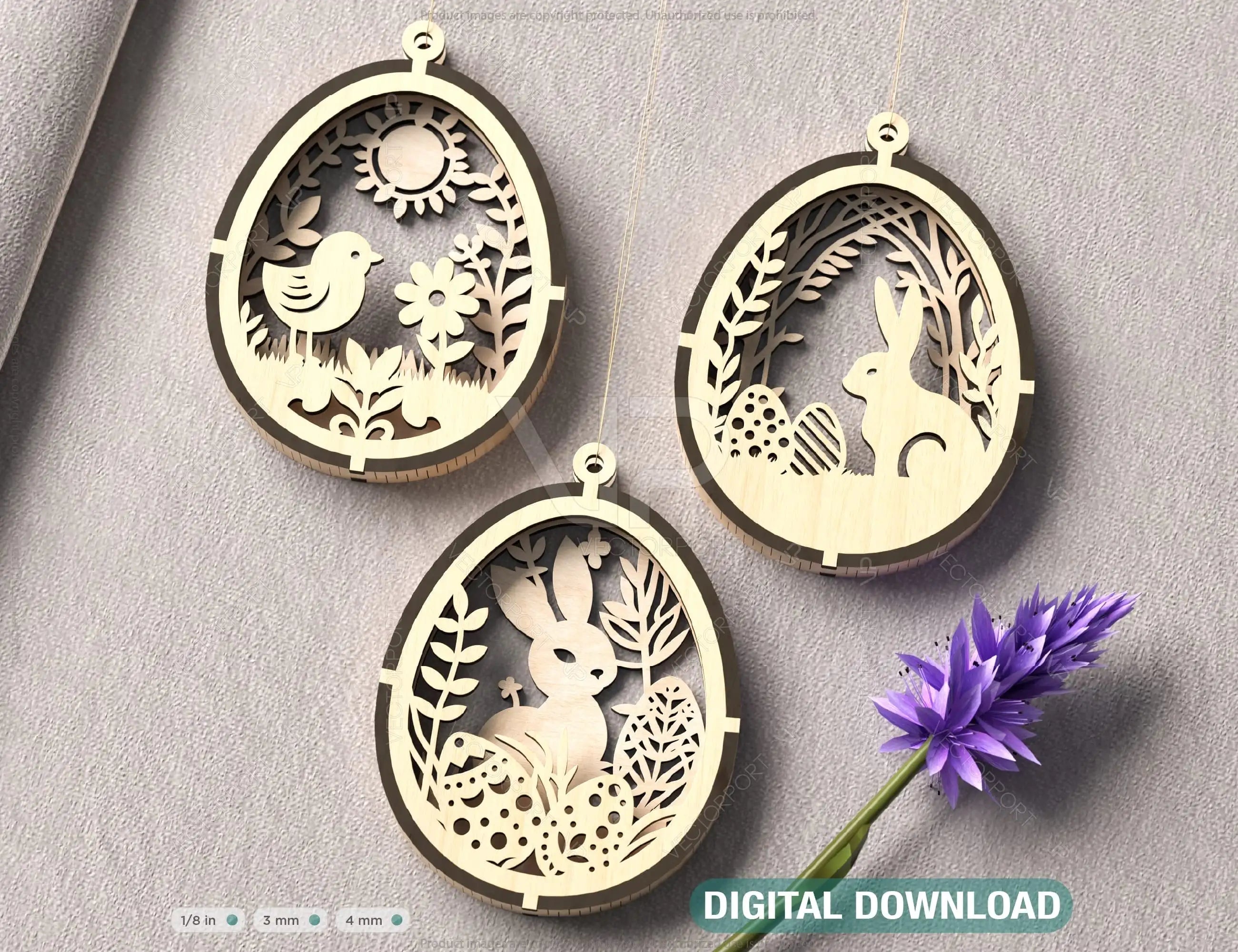 Easter Egg Hanging Ornaments Laser Cut Egg Rabbits SVG layered Decor, Floral Bunny multilayer Digital Download |#U366| VectorPort