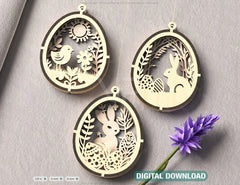 Easter Egg Hanging Ornaments Laser Cut Egg Rabbits SVG layered Decor, Floral Bunny multilayer Digital Download |#U366|