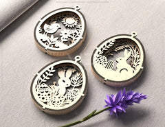 Easter Egg Hanging Ornaments Laser Cut Egg Rabbits SVG layered Decor, Floral Bunny multilayer Digital Download |#U366|