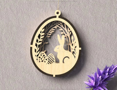 Easter Egg Hanging Ornaments Laser Cut Egg Rabbits SVG layered Decor, Floral Bunny multilayer Digital Download |#U366| VectorPort