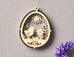 Easter Egg Hanging Ornaments Laser Cut Egg Rabbits SVG layered Decor, Floral Bunny multilayer Digital Download |#U366|