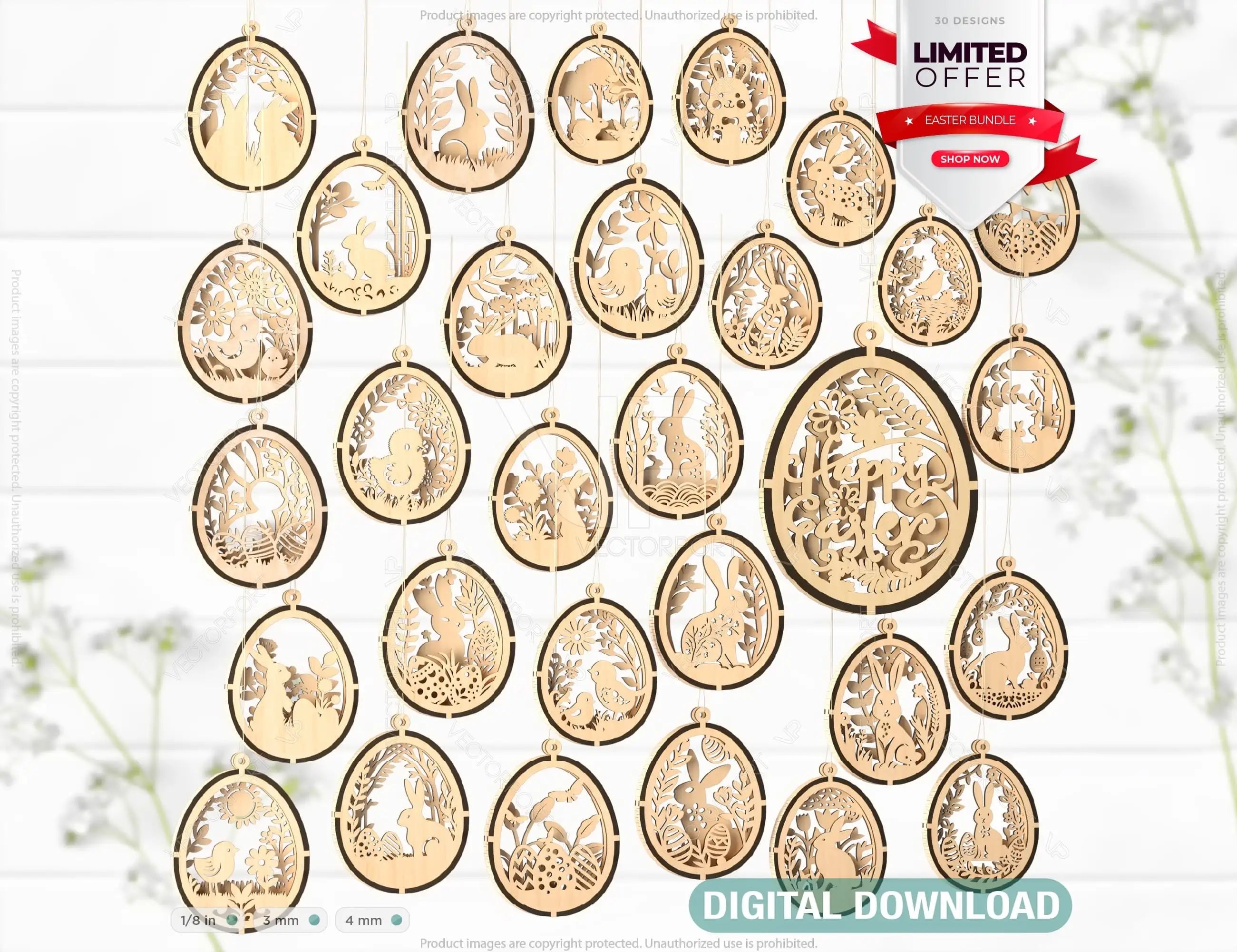 Easter Elegance Mega Bundle, Layered Bunny and Egg Hanging Ornaments SVG Set, Laser-Cut Egg Hanging Ornaments Floral Bunny Digital Download |#U368| VectorPort