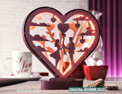 Symphony of Love: Artistic Table Lamp for Valentine's Day - 3D LED Heart Light, Laser Cut Night Lamp, Heart-Shaped Digital Download |#U372|