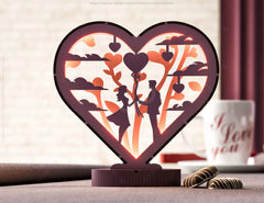 Symphony of Love: Artistic Table Lamp for Valentine's Day - 3D LED Heart Light, Laser Cut Night Lamp, Heart-Shaped Digital Download |#U372|