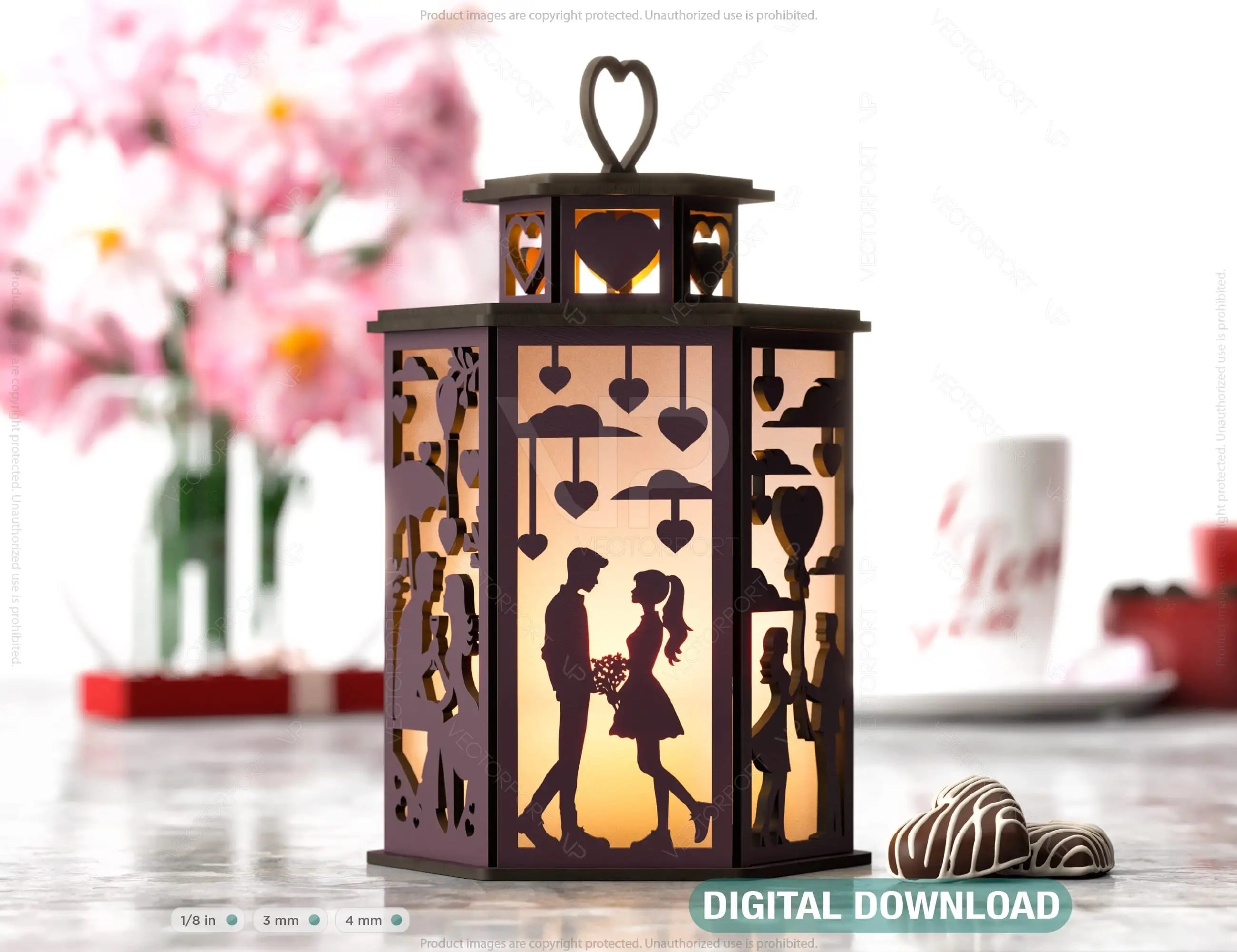 Valentine's Elegance: Laser Cut Candle Holder - Romantic 3D Glow, Artistic Table Centerpiece, Tealight Night Light Lantern Digital Download |#U373| VectorPort