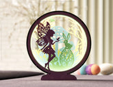 Enchanting Easter: Round Table Lamp with Bunny and Fairy Silhouettes - LED Illumination Night Lamp Digital Download |#U375|