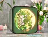 Easter Magic: Square Table Lamp with Bunny and Fairy Silhouettes - LED Illumination Night Lamp Digital Download |#U377| VectorPort