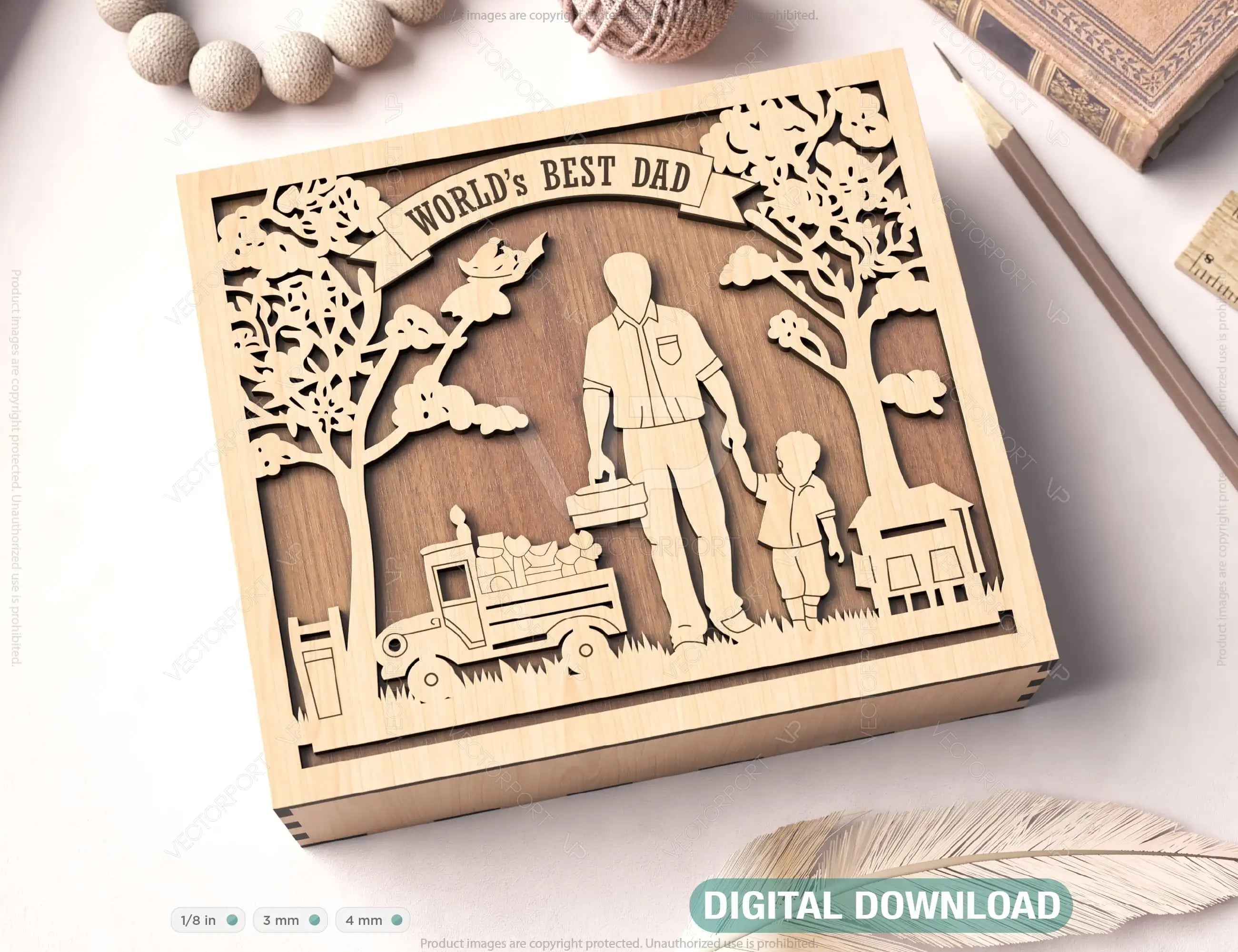 Father's Day engraved Gift Box – Dad and Son Themed laser cut SVG Template, Card Case Favor Box Digital Downloads |#U379| VectorPort