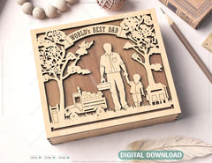 Father's Day engraved Gift Box – Dad and Son Themed laser cut SVG Template, Card Case Favor Box Digital Downloads |#U379| VectorPort