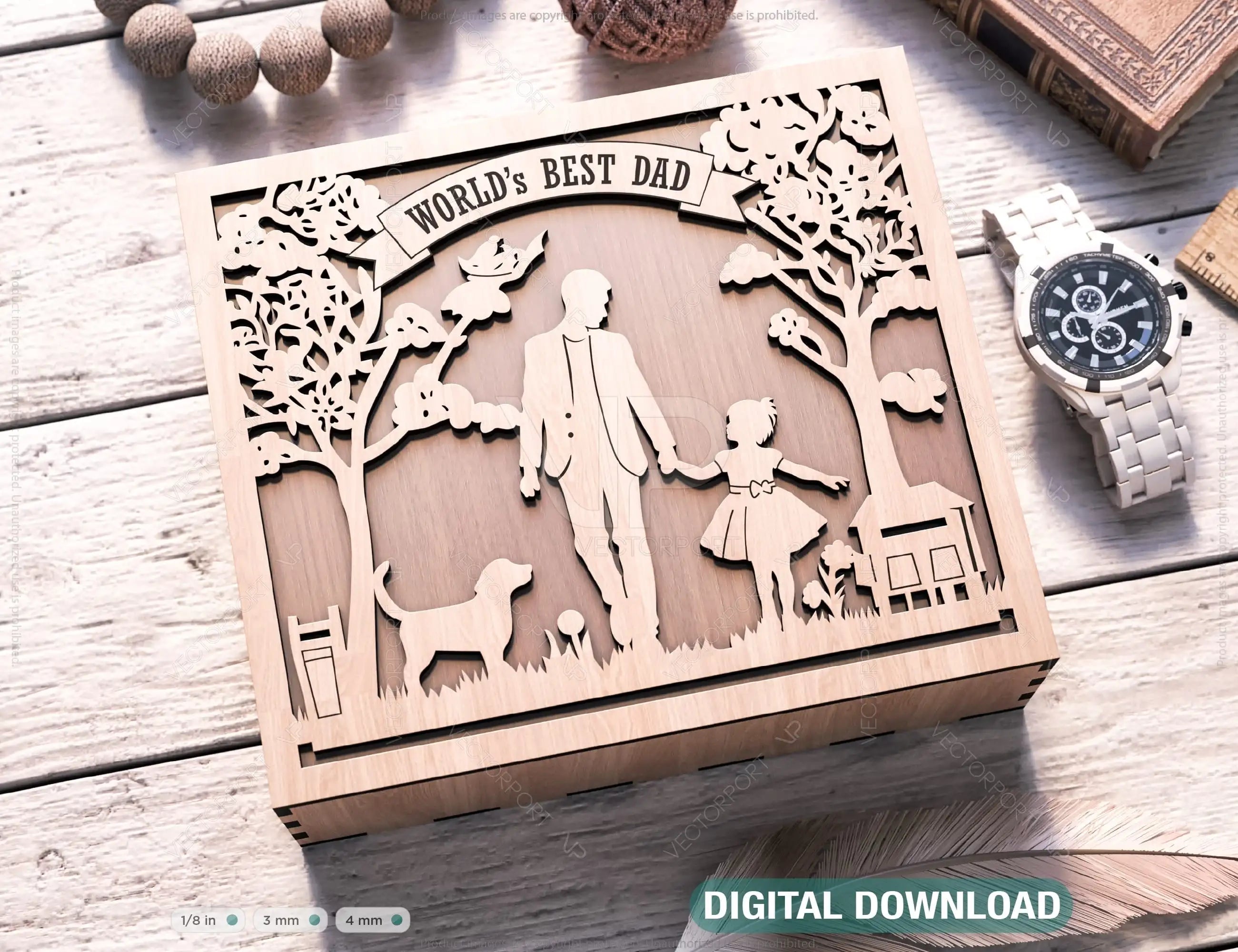 Father's Day engraved Gift Box – Dad and Daughter Themed laser cut SVG Template, Card Case Favor Box Digital Downloads |#U380| VectorPort