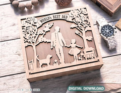 Father's Day engraved Gift Box – Dad and Daughter Themed laser cut SVG Template, Card Case Favor Box Digital Downloads |#U380| VectorPort