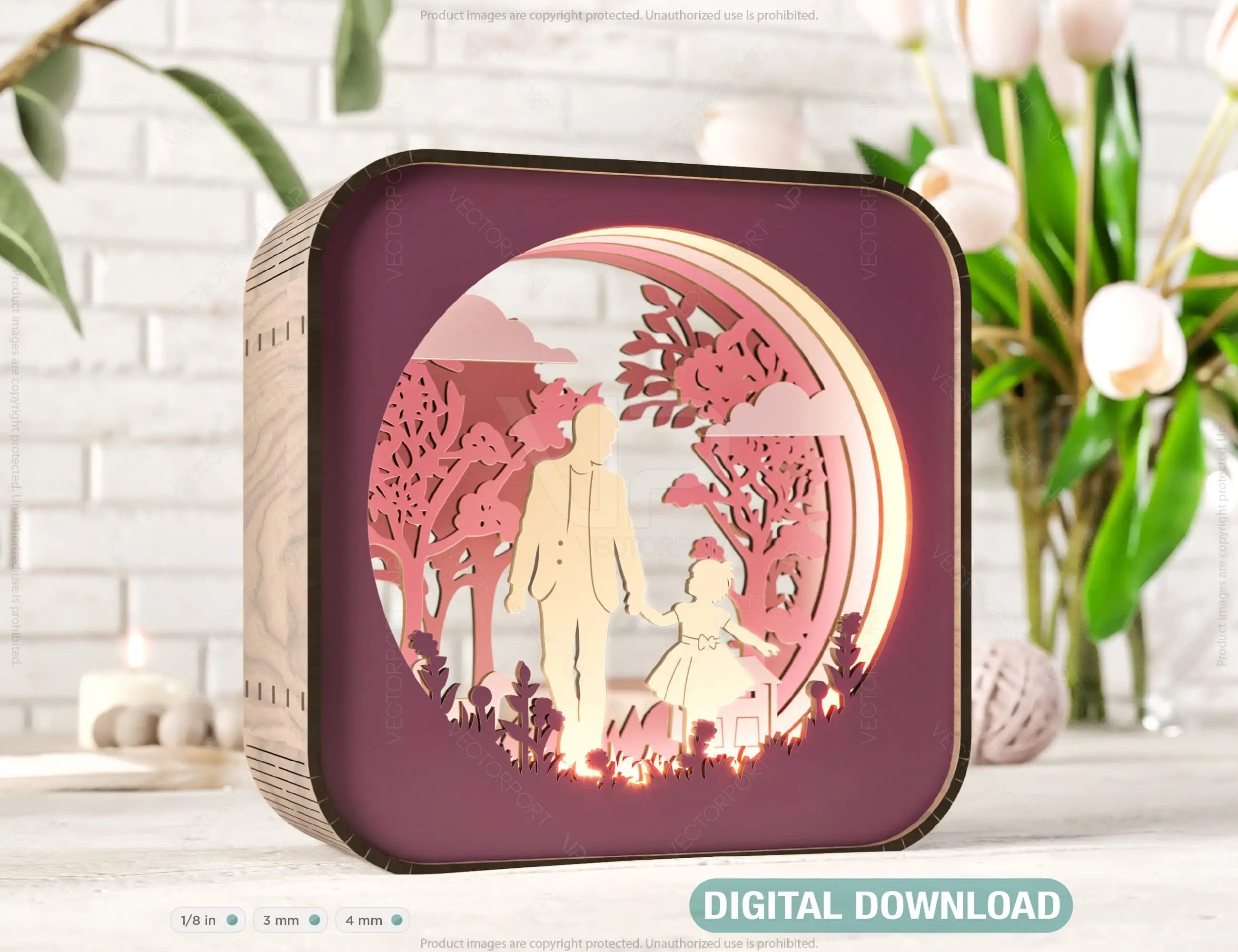Father’s Day Glow: Laser Cut LED Lamp, Dad and Daughter Moments – Rectangle Night Lamp Digital Download |#U382| VectorPort