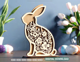 Adorable Standing Easter Bunny Spring Blooms & Bunnies SVG Laser Cut Files, Bunny Floral Ornaments, Rabbit Silhouette Digital Download |#U395|