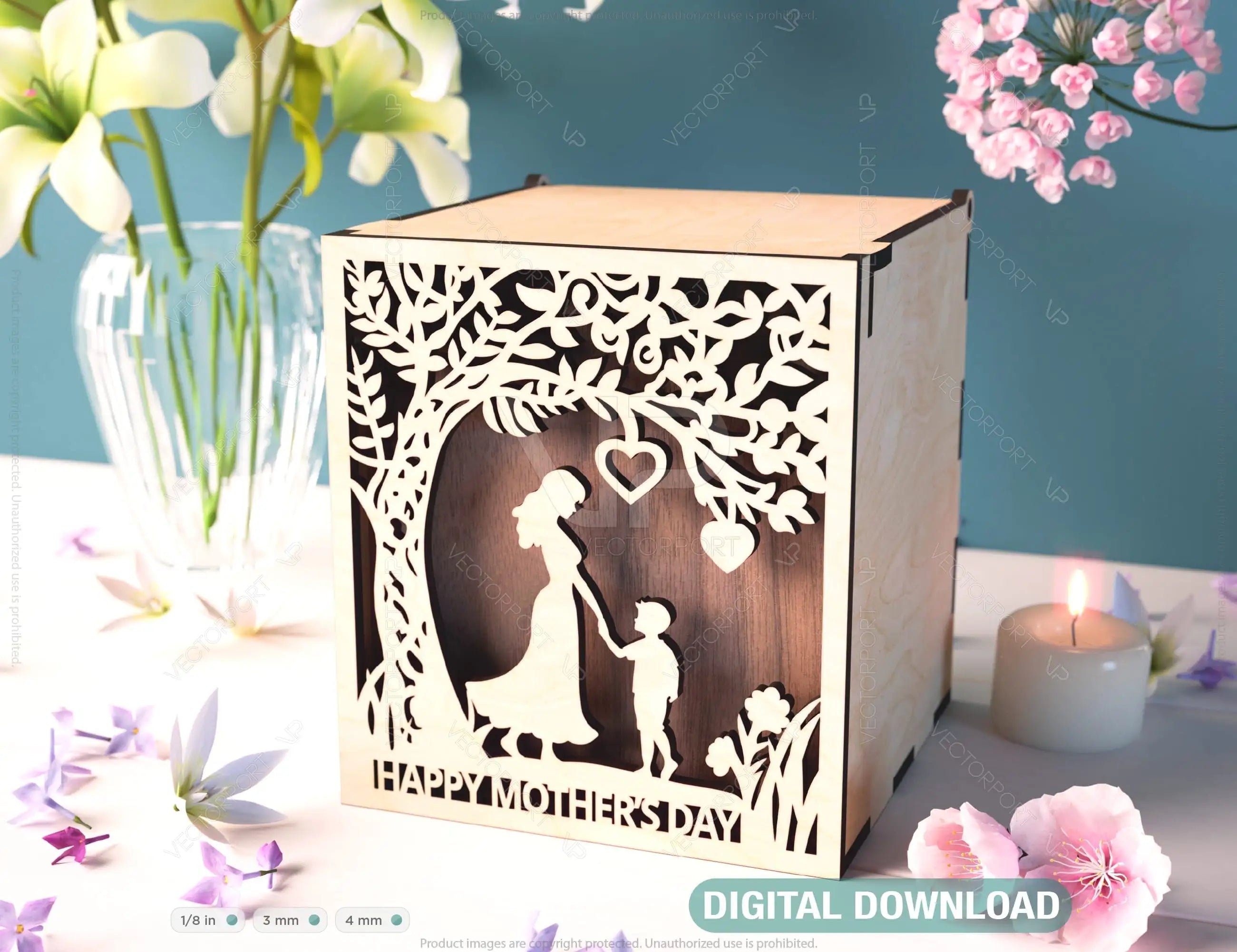 Wooden Opener engraved Gift Box – Mom and Son Themed laser cut SVG Template, Card Case Favor Box Digital Downloads |#U400| VectorPort
