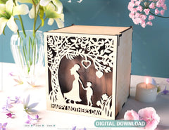 Wooden Opener engraved Gift Box – Mom and Son Themed laser cut SVG Template, Card Case Favor Box Digital Downloads |#U400|